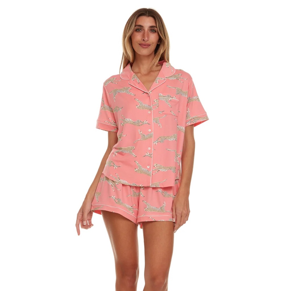Flora by Flora Nikrooz Women's Pink Animal Print Satin Pajama Set